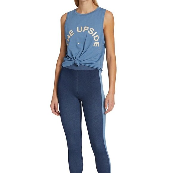 THE Upside Sarah Printed Logo Tank Top Blue - Picture 1 of 9